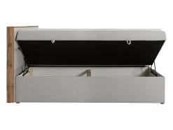 Vente-unique Ensemble complet literie déco tête de lit encadré bois + sommiers coffre + matelas + surmatelas - 160 x 200 cm - Tissu - Gris