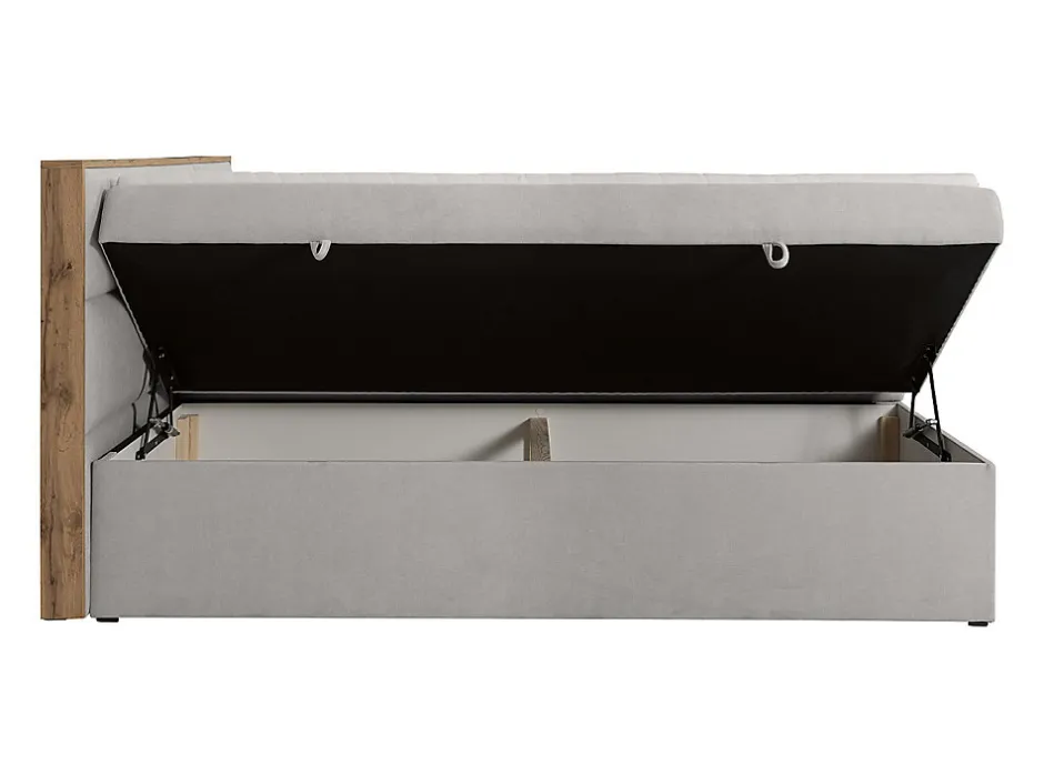 Vente-unique Ensemble complet literie déco tête de lit encadré bois + sommiers coffre + matelas + surmatelas - 160 x 200 cm - Tissu - Gris