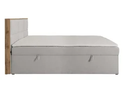 Vente-unique Ensemble complet literie déco tête de lit encadré bois + sommiers coffre + matelas + surmatelas - 160 x 200 cm - Tissu - Gris
