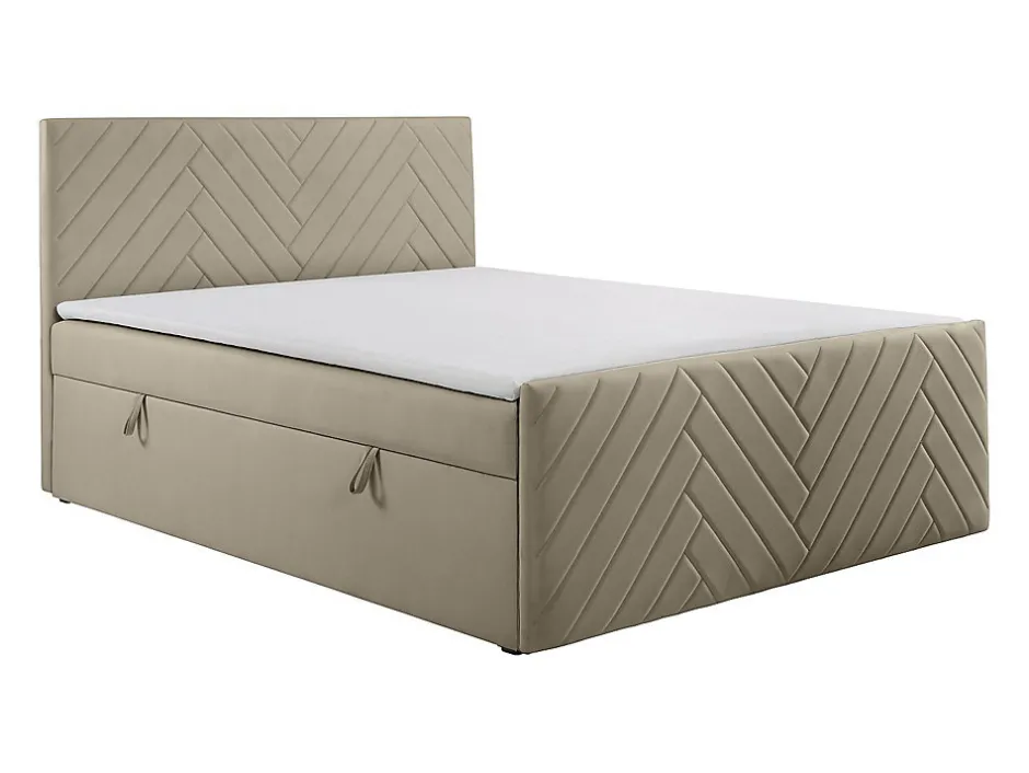 Vente-unique Ensemble complet literie déco tête de lit + sommiers coffre + matelas + surmatelas - 160 x 200 cm - Velours - Taupe - MAKANA de