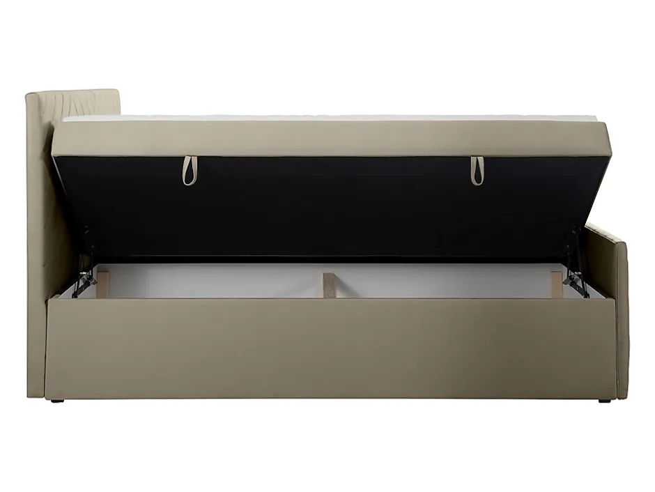 Vente-unique Ensemble complet literie déco tête de lit + sommiers coffre + matelas + surmatelas - 180 x 200 cm - Velours - Taupe - MAKANA de New