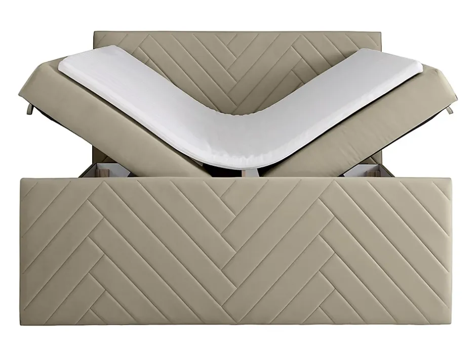 Vente-unique Ensemble complet literie déco tête de lit + sommiers coffre + matelas + surmatelas - 180 x 200 cm - Velours - Taupe - MAKANA de New