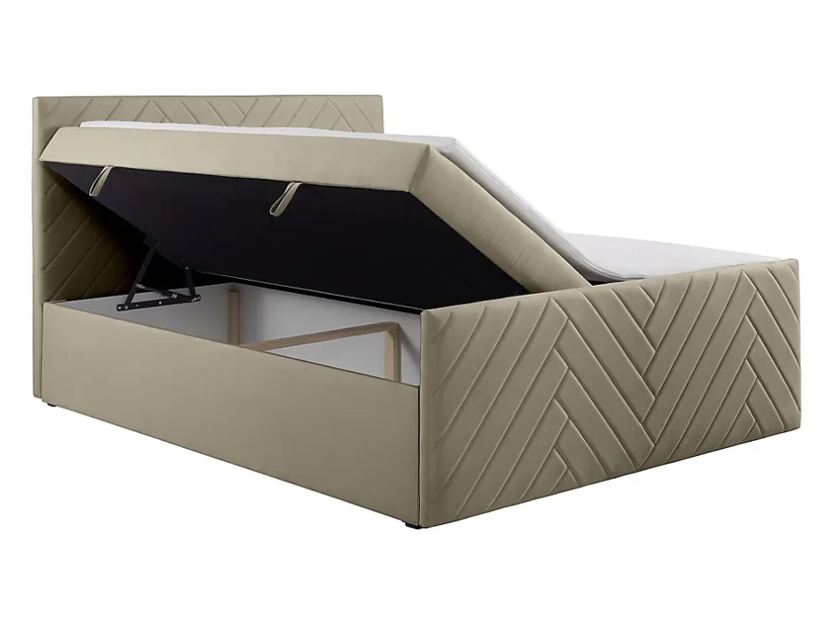 Vente-unique Ensemble complet literie déco tête de lit + sommiers coffre + matelas + surmatelas - 180 x 200 cm - Velours - Taupe - MAKANA de New