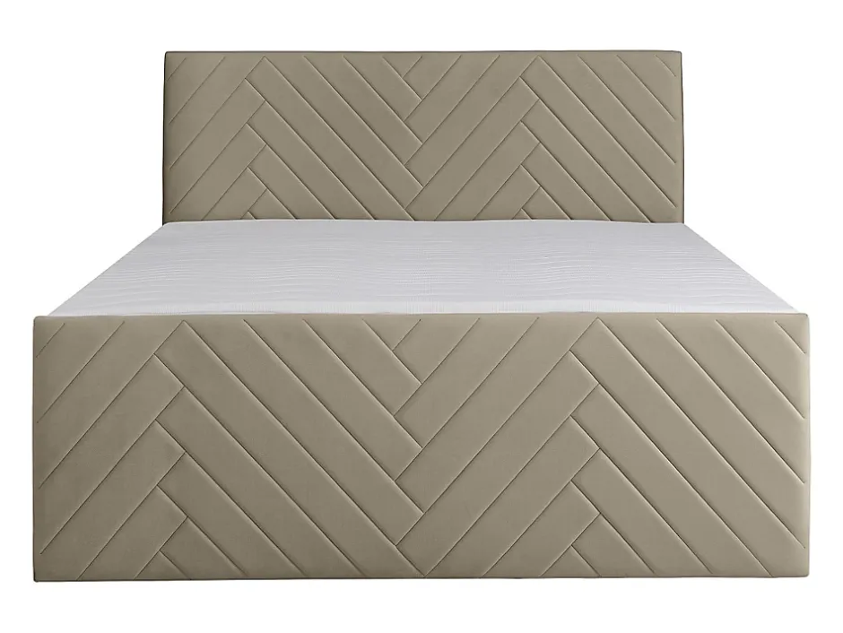 Vente-unique Ensemble complet literie déco tête de lit + sommiers coffre + matelas + surmatelas - 180 x 200 cm - Velours - Taupe - MAKANA de New
