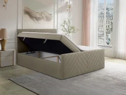 Vente-unique Ensemble complet literie déco tête de lit + sommiers coffre + matelas + surmatelas - 180 x 200 cm - Velours - Taupe - MAKANA de New