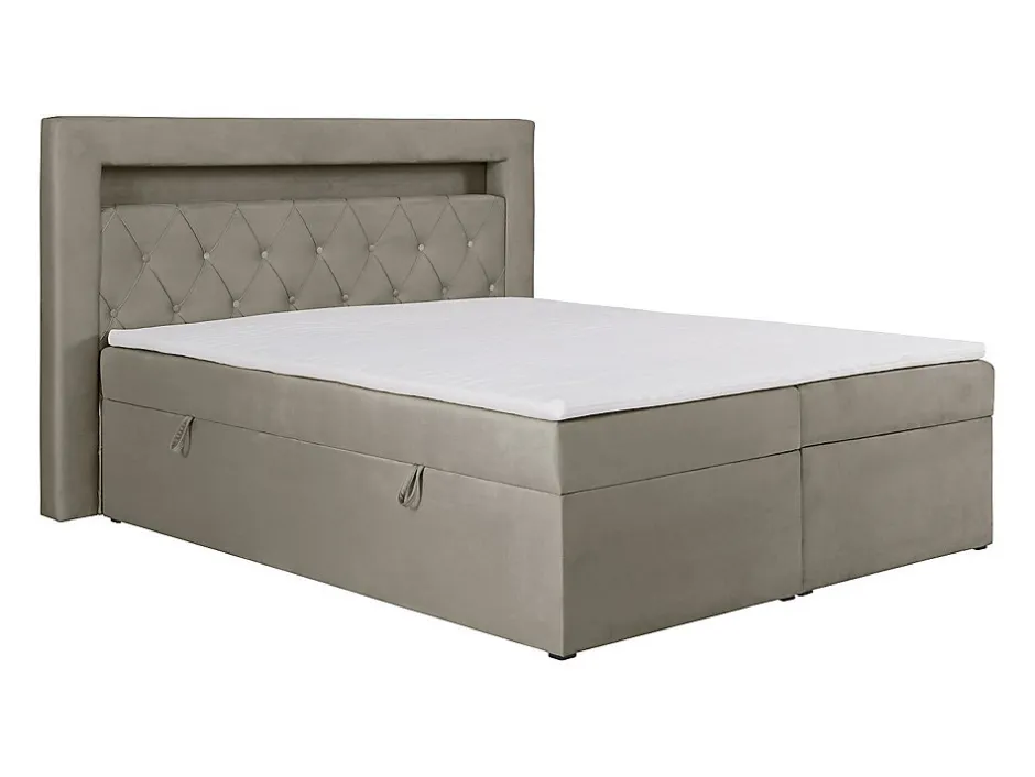 Vente-unique Ensemble complet literie déco tête de lit avec led + sommiers coffre + matelas + surmatelas - 180 x 200 cm - Velours - Taupe -