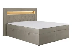 Vente-unique Ensemble complet literie déco tête de lit avec led + sommiers coffre + matelas + surmatelas - 180 x 200 cm - Velours - Taupe -
