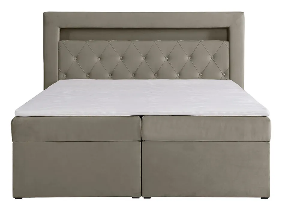 Vente-unique Ensemble complet literie déco tête de lit avec led + sommiers coffre + matelas + surmatelas - 180 x 200 cm - Velours - Taupe -
