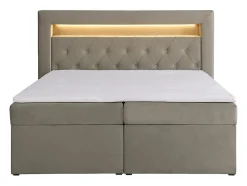 Vente-unique Ensemble complet literie déco tête de lit avec led + sommiers coffre + matelas + surmatelas - 180 x 200 cm - Velours - Taupe -