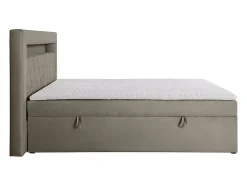 Vente-unique Ensemble complet literie déco tête de lit avec led + sommiers coffre + matelas + surmatelas - 180 x 200 cm - Velours - Taupe -