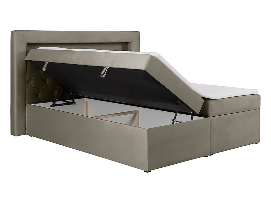 Vente-unique Ensemble complet literie déco tête de lit avec led + sommiers coffre + matelas + surmatelas - 180 x 200 cm - Velours - Taupe -