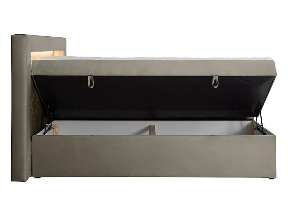 Vente-unique Ensemble complet literie déco tête de lit avec led + sommiers coffre + matelas + surmatelas - 180 x 200 cm - Velours - Taupe -