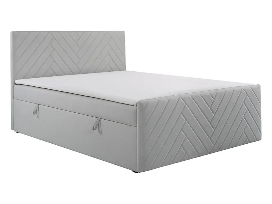 Vente-unique Ensemble complet literie déco tête de lit + sommiers coffre + matelas + surmatelas - 180 x 200 cm - Velours - Gris clair - MAKANA