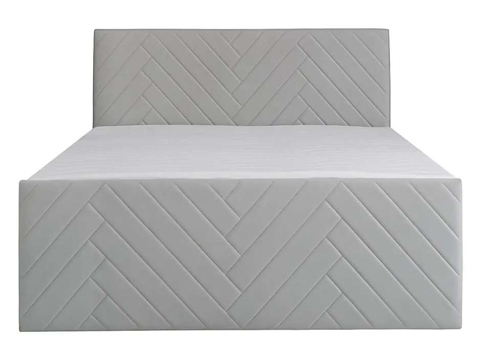 Vente-unique Ensemble complet literie déco tête de lit + sommiers coffre + matelas + surmatelas - 180 x 200 cm - Velours - Gris clair - MAKANA