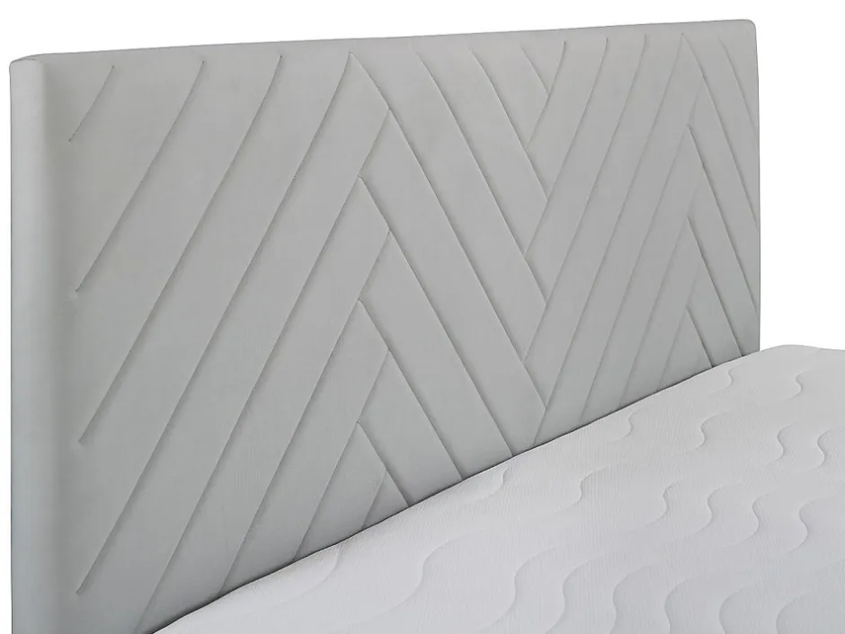 Vente-unique Ensemble complet literie déco tête de lit + sommiers coffre + matelas + surmatelas - 180 x 200 cm - Velours - Gris clair - MAKANA