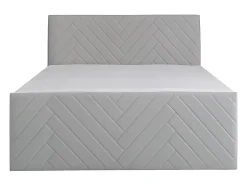 Vente-unique Ensemble complet literie déco tête de lit + sommiers coffre + matelas + surmatelas - 160 x 200 cm - Velours - Gris clair - MAKANA