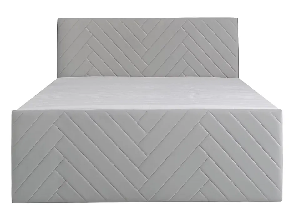 Vente-unique Ensemble complet literie déco tête de lit + sommiers coffre + matelas + surmatelas - 160 x 200 cm - Velours - Gris clair - MAKANA