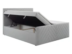 Vente-unique Ensemble complet literie déco tête de lit + sommiers coffre + matelas + surmatelas - 160 x 200 cm - Velours - Gris clair - MAKANA