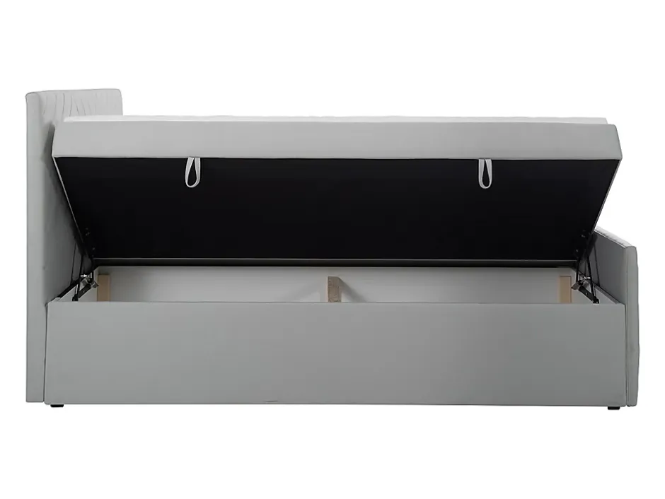 Vente-unique Ensemble complet literie déco tête de lit + sommiers coffre + matelas + surmatelas - 160 x 200 cm - Velours - Gris clair - MAKANA