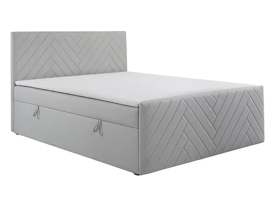 Vente-unique Ensemble complet literie déco tête de lit + sommiers coffre + matelas + surmatelas - 160 x 200 cm - Velours - Gris clair - MAKANA