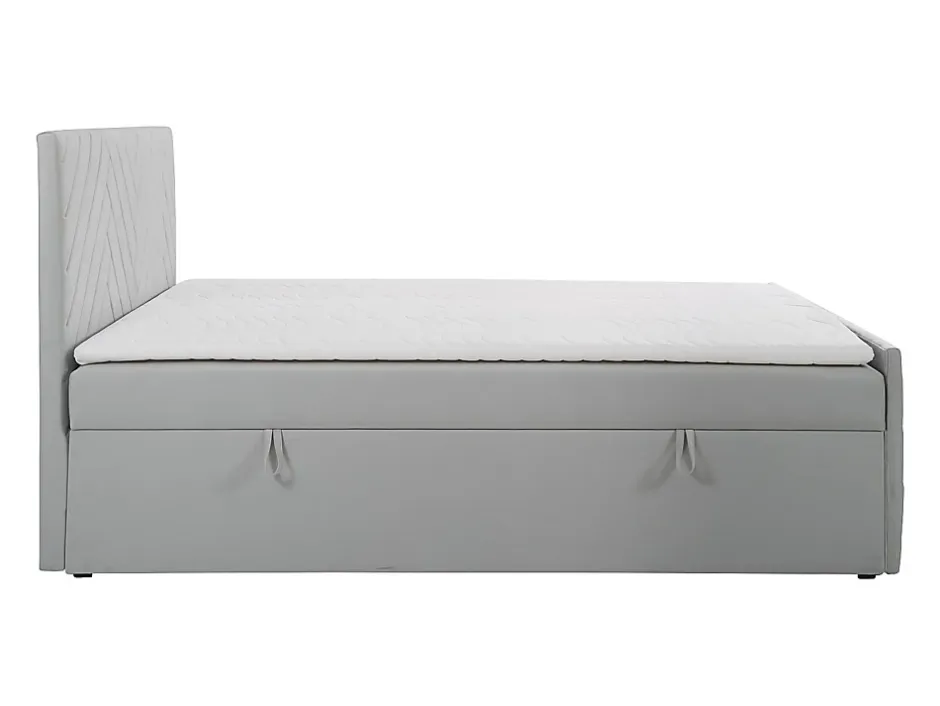 Vente-unique Ensemble complet literie déco tête de lit + sommiers coffre + matelas + surmatelas - 160 x 200 cm - Velours - Gris clair - MAKANA