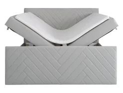 Vente-unique Ensemble complet literie déco tête de lit + sommiers coffre + matelas + surmatelas - 160 x 200 cm - Velours - Gris clair - MAKANA