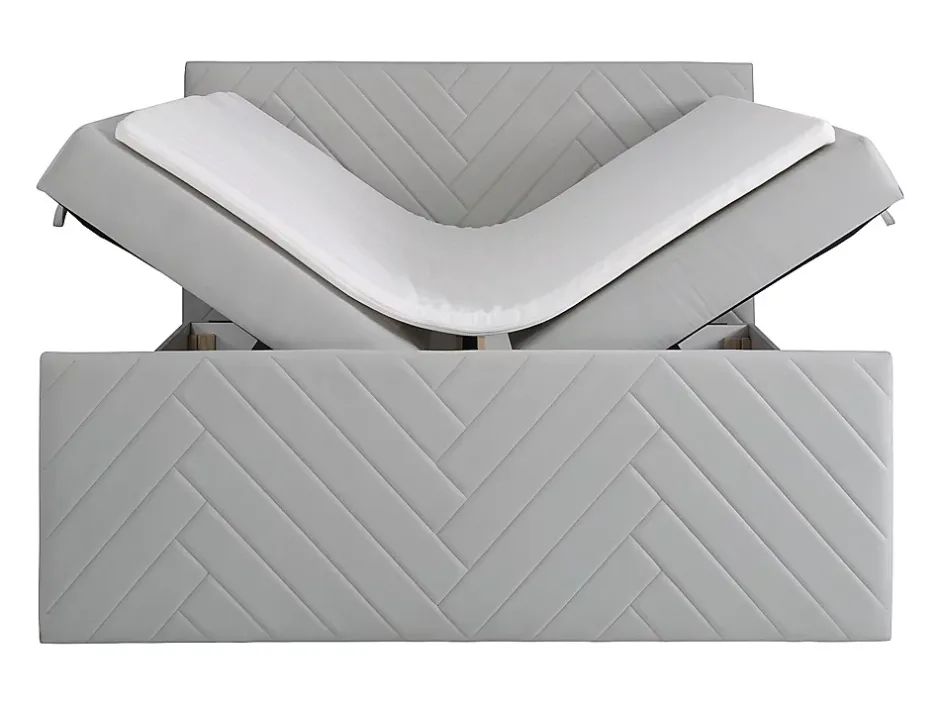 Vente-unique Ensemble complet literie déco tête de lit + sommiers coffre + matelas + surmatelas - 160 x 200 cm - Velours - Gris clair - MAKANA