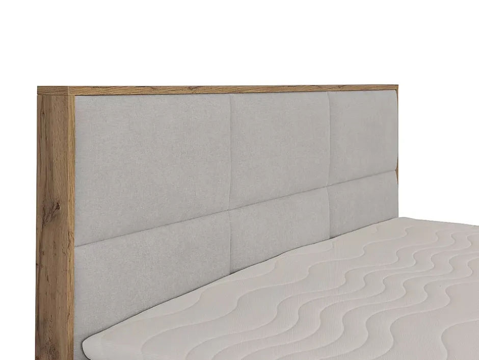 Vente-unique Ensemble complet literie déco tête de lit encadré bois + sommiers coffre + matelas + surmatelas - 180 x 200 cm - Tissu - Gris Sale