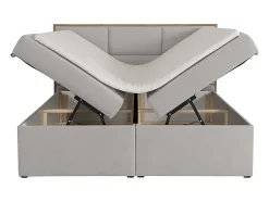 Vente-unique Ensemble complet literie déco tête de lit encadré bois + sommiers coffre + matelas + surmatelas - 180 x 200 cm - Tissu - Gris Sale