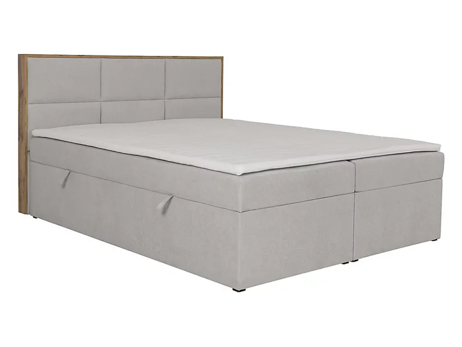 Vente-unique Ensemble complet literie déco tête de lit encadré bois + sommiers coffre + matelas + surmatelas - 180 x 200 cm - Tissu - Gris Sale