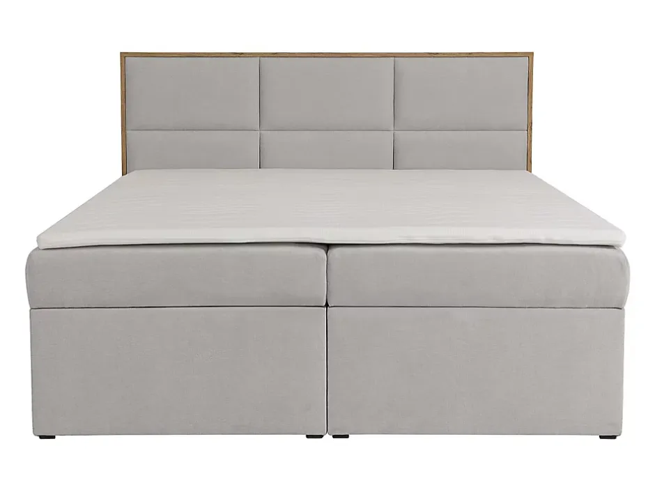 Vente-unique Ensemble complet literie déco tête de lit encadré bois + sommiers coffre + matelas + surmatelas - 180 x 200 cm - Tissu - Gris Sale