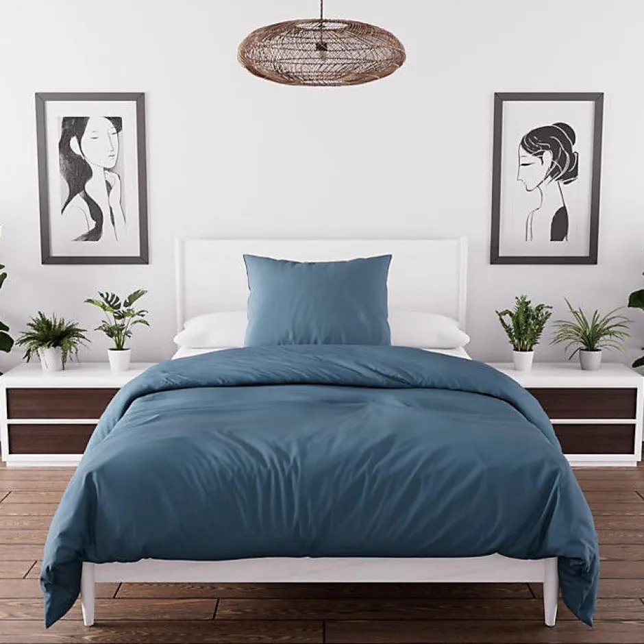 Soleil D'Ocre Ensemble couette et parure 5 Pièces BOHEME bleu canard pour lit en 90x190 cm, par