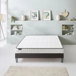 Olympe Literie Ensemble Cristal 140x200 cm Matelas Mousse + Sommier Bois