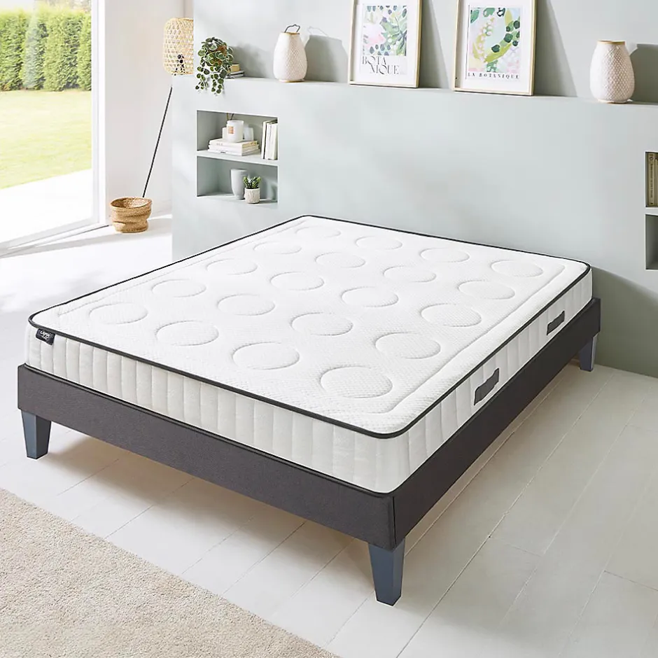 Olympe Literie Ensemble Cristal 140x200 cm Matelas Mousse + Sommier Bois