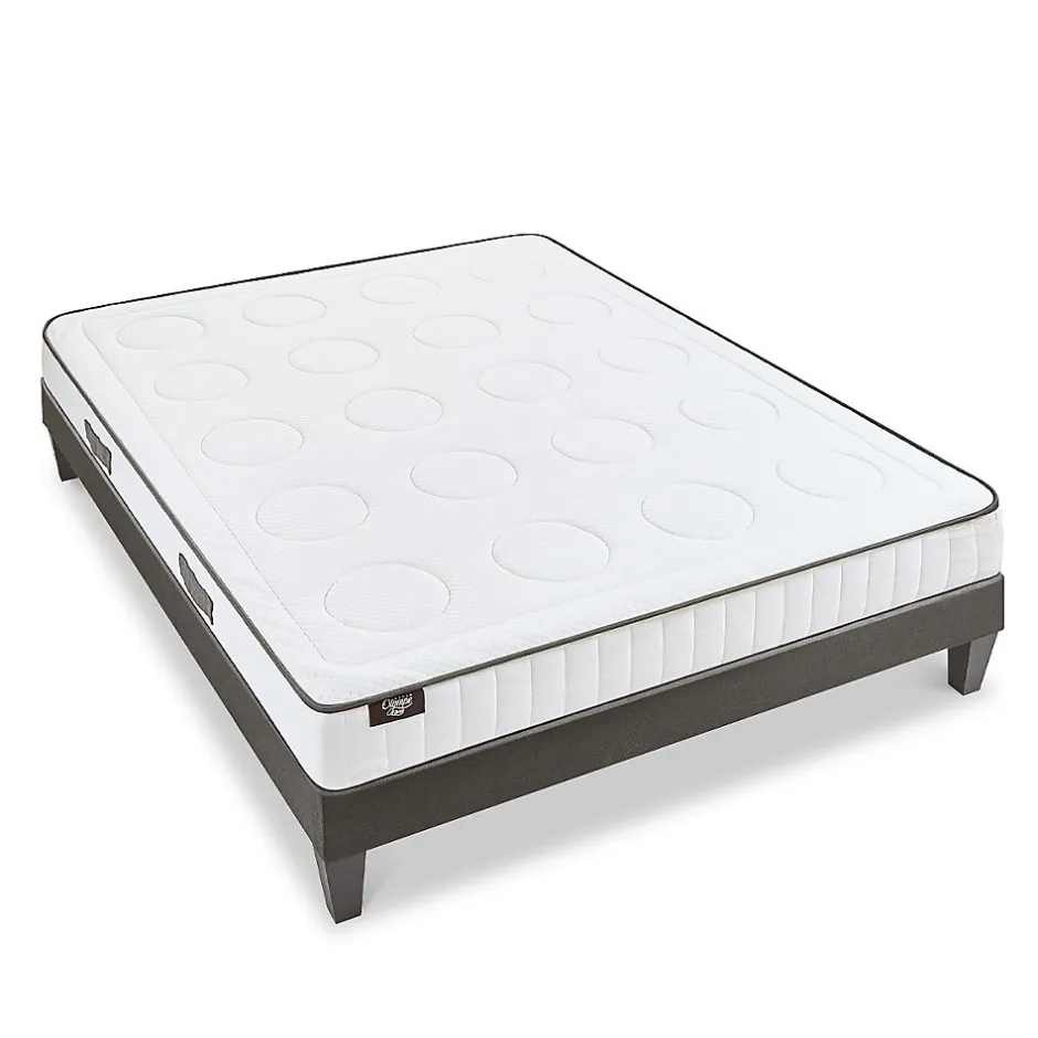 Olympe Literie Ensemble Cristal 140x190 cm Matelas Mousse + Sommier Bois