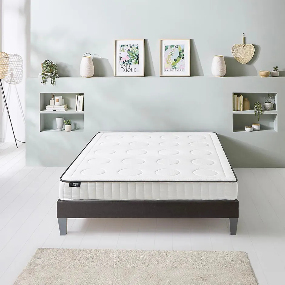 Olympe Literie Ensemble Cristal 140x190 cm Matelas Mousse + Sommier Bois
