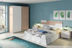 Pegane Ensemble de chambre à coucher adulte coloris effet bois / blanc ( Armoire + 2 chevets et tête de lit )