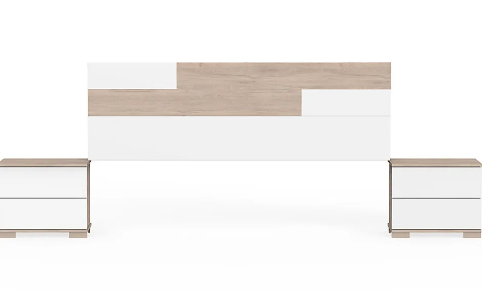 Pegane Ensemble de chambre à coucher adulte coloris effet bois / blanc ( Armoire + 2 chevets et tête de lit )
