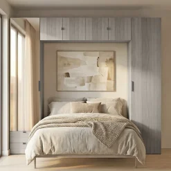 GoodHome Ensemble de colonnes et caissons suspendus effet chêne grisé avec miroir Atomia H. 225 x L. 250 x P. 47 cm Outlet
