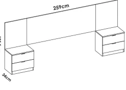 Pegane Ensemble de Tête de lit avec 2 tables de chevet de 2 tiroirs coloris imitation lamelles, blanc