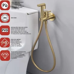 Poalgi Ensemble douchette hygiénique WC SKY BATH or brossé PVD Inox S304 série HARMONY New
