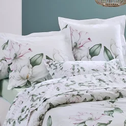 Tradilinge Ensemble drap plat et 2 taies Magnolia Sauge (240x310 cm - Blanc)