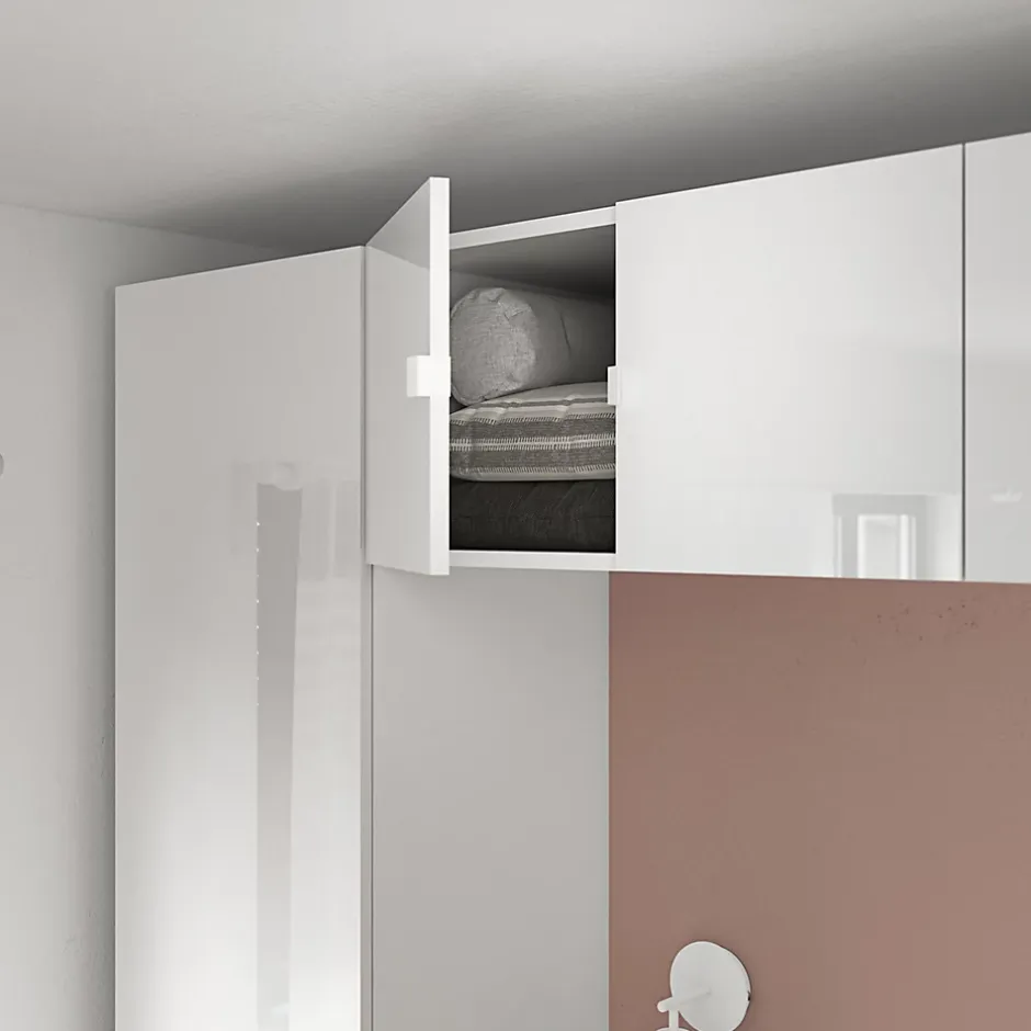 GoodHome Ensemble en arche colonnes portes battantes et caissons suspendus blancs Atomia H. 225 x L. 250 x P. 47 cm Online