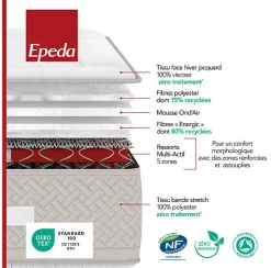 Epeda Ensemble L'INOUBLIABLE + Sommier Confort Medium + Pieds 90x200 Gris souris Ressorts