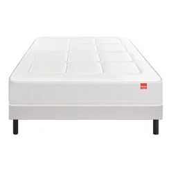Epeda Ensemble L'INOUBLIABLE + Sommier Confort Medium + Pieds 140x190 Gris souris Ressorts New