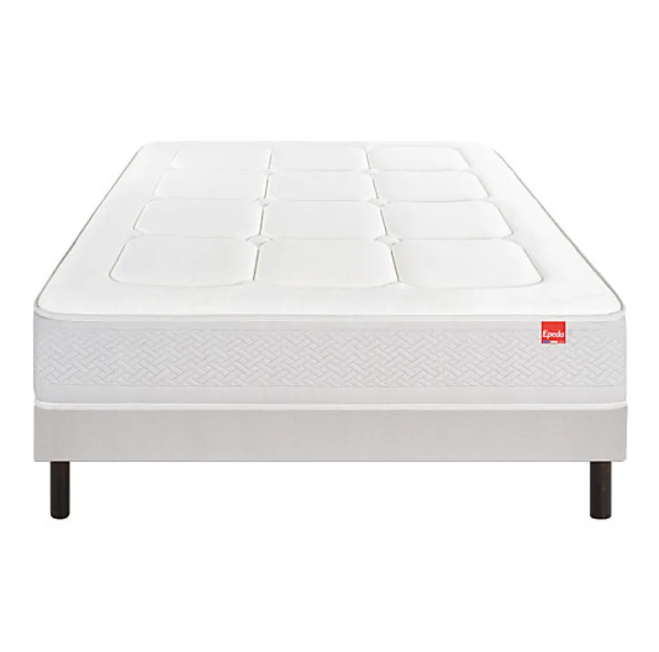 Epeda Ensemble L'INOUBLIABLE + Sommier Confort Medium + Pieds 140x190 Gris souris Ressorts New
