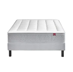 Epeda Ensemble LE MAJESTUEUX + Sommier Confort Medium + Pieds 200x200 Gris souris Ressorts Discount
