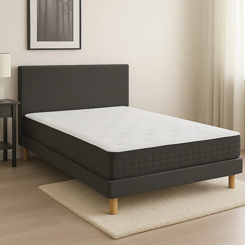Essenzia Ensemble ORION Naturel 1000 + Sommier Tradition graphic 13 cm + Pieds 160x220 Anthracite Ressorts