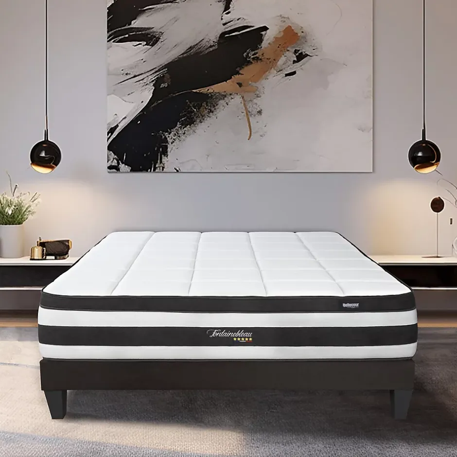 Bellecour Ensemble Fontainebleau 90x190 cm Matelas Ressorts ensachés + Sommier Bois Hot