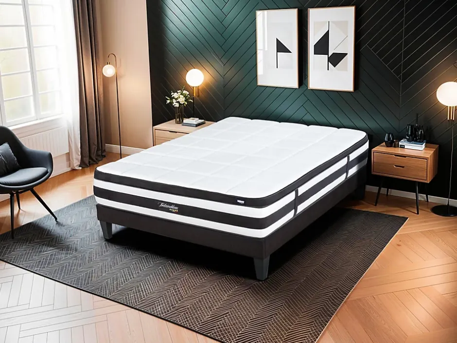 Bellecour Ensemble Fontainebleau 90x190 cm Matelas Ressorts ensachés + Sommier Bois Hot